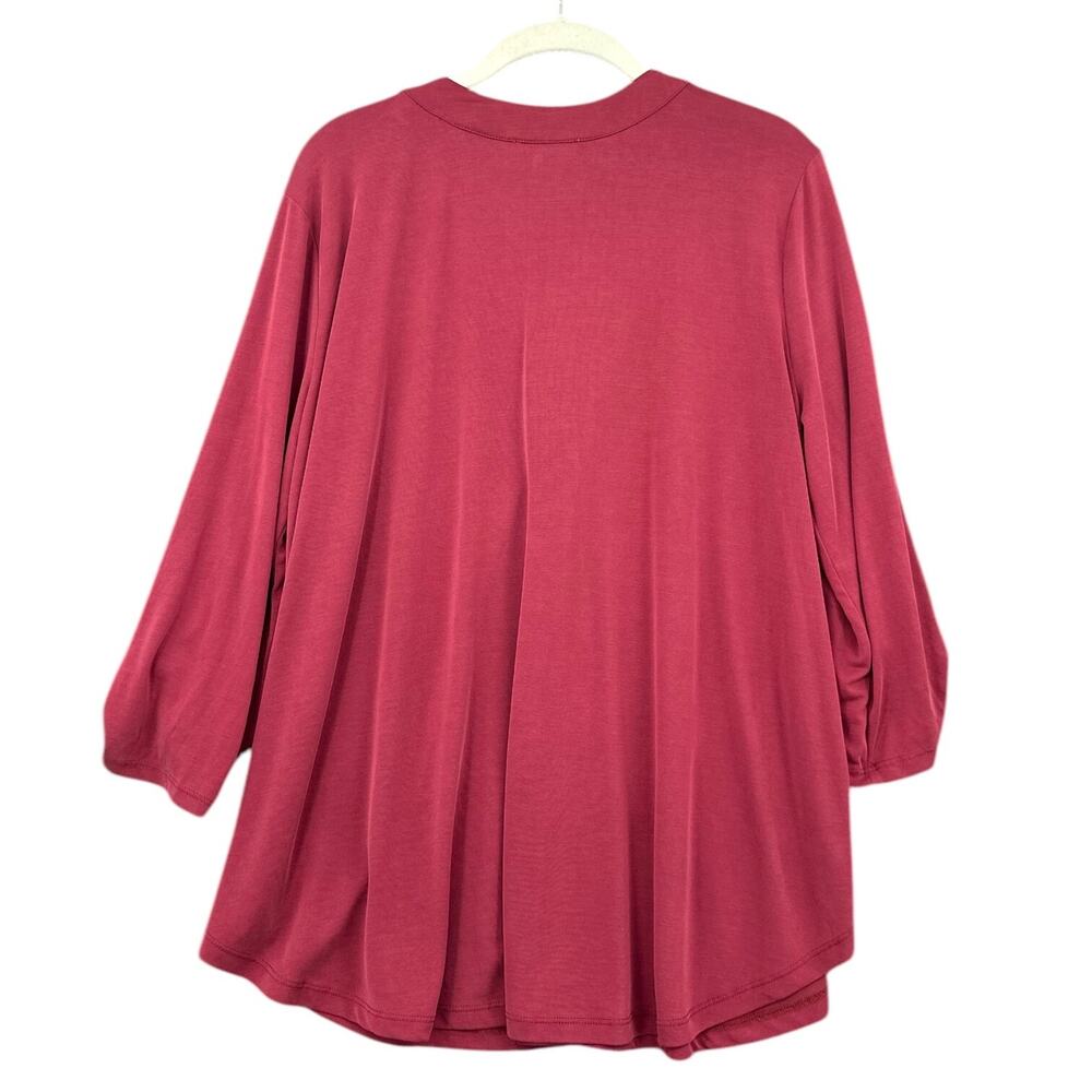Lush Pink 3/4 Sleeves Roll‎ Tab Pleated Deep V Neck Tunic Blouse Extra Large - Picture 2 of 6